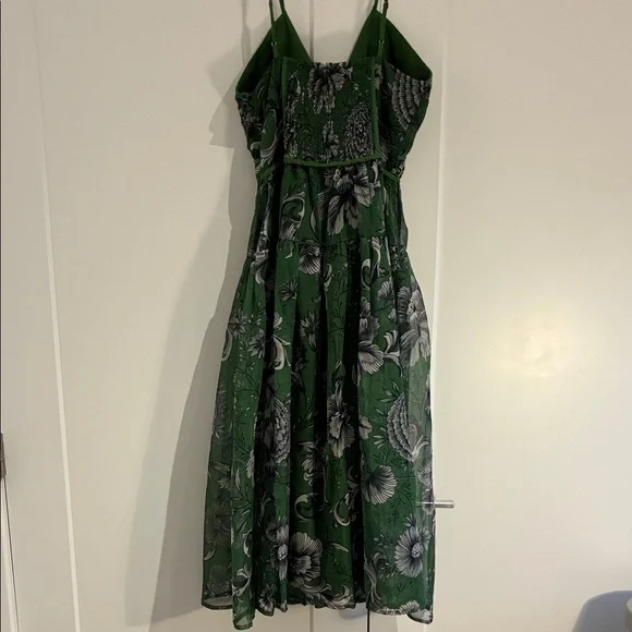 Anthropologie Green and White Floral V Neck Halter Midi Dress - Picture 5 of 10